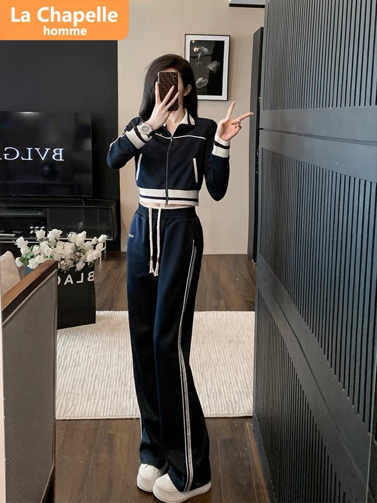 La Chapelle slim-fitting high-end casual sports suit women's autumn 2023 new long-sleeved loose two-piece set