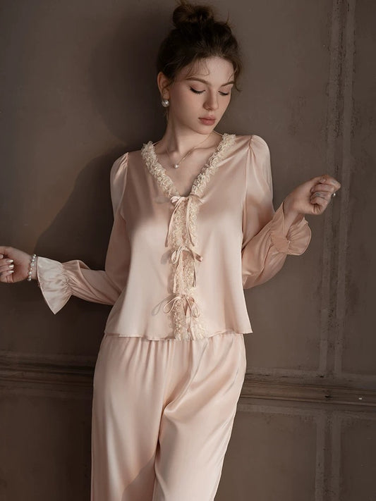Forced to sell pajamas, silk pajamas for women, French high-end home clothes, mulberry silk long-sleeved trousers suit that can be worn outside