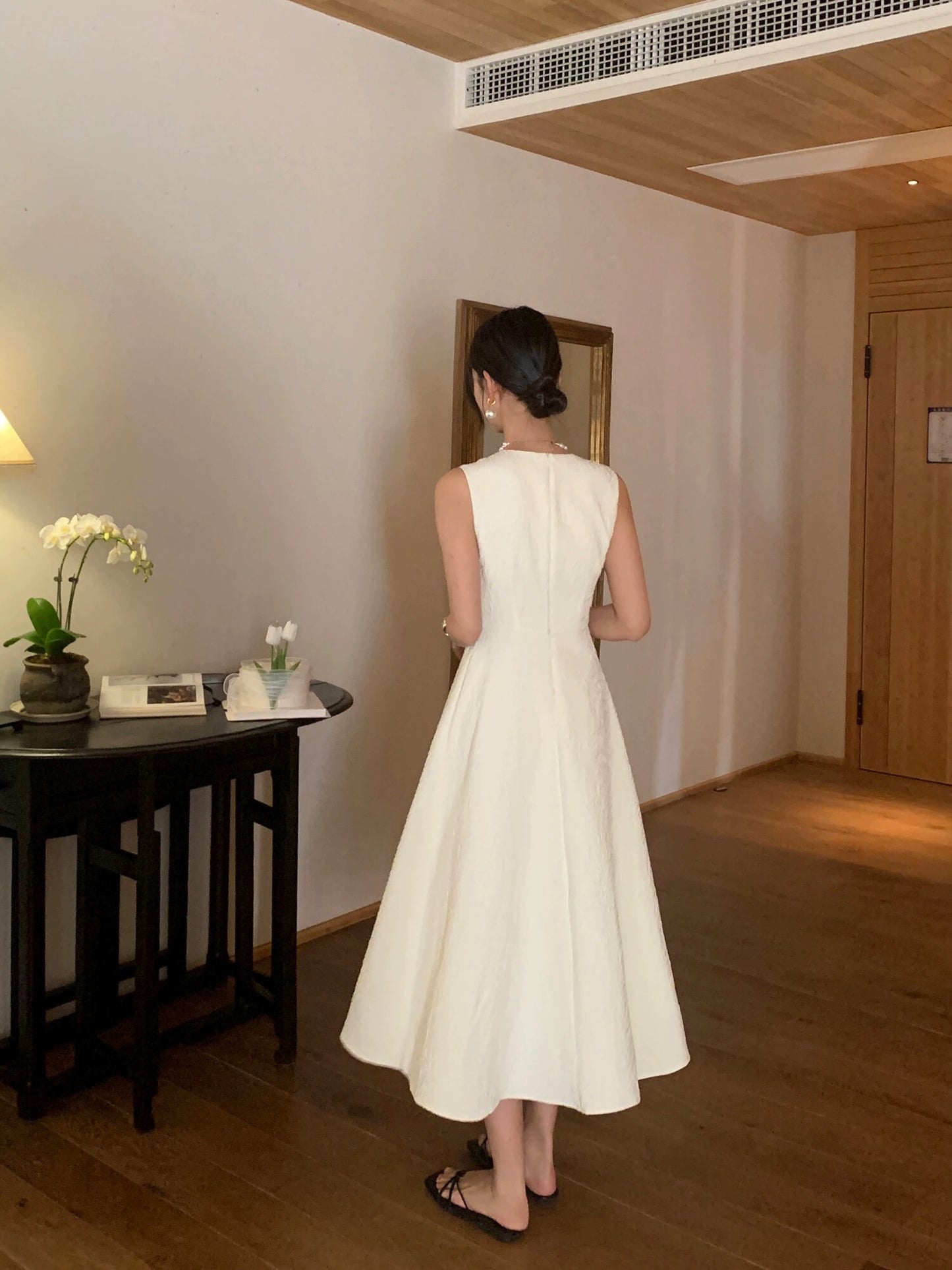 Pusumede high-grade vest dress female new French temperament long skirt sleeveless waist texture skirt