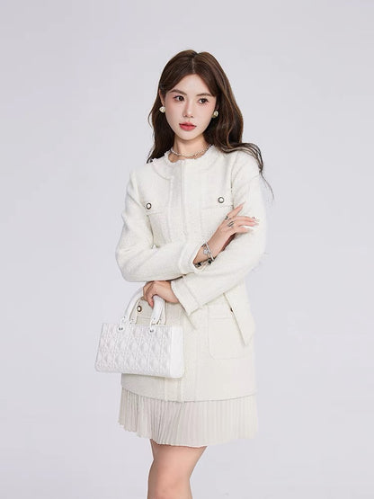 Volstagg white small fragrant dress for women autumn high-end splicing fake two-piece French lady style skirt