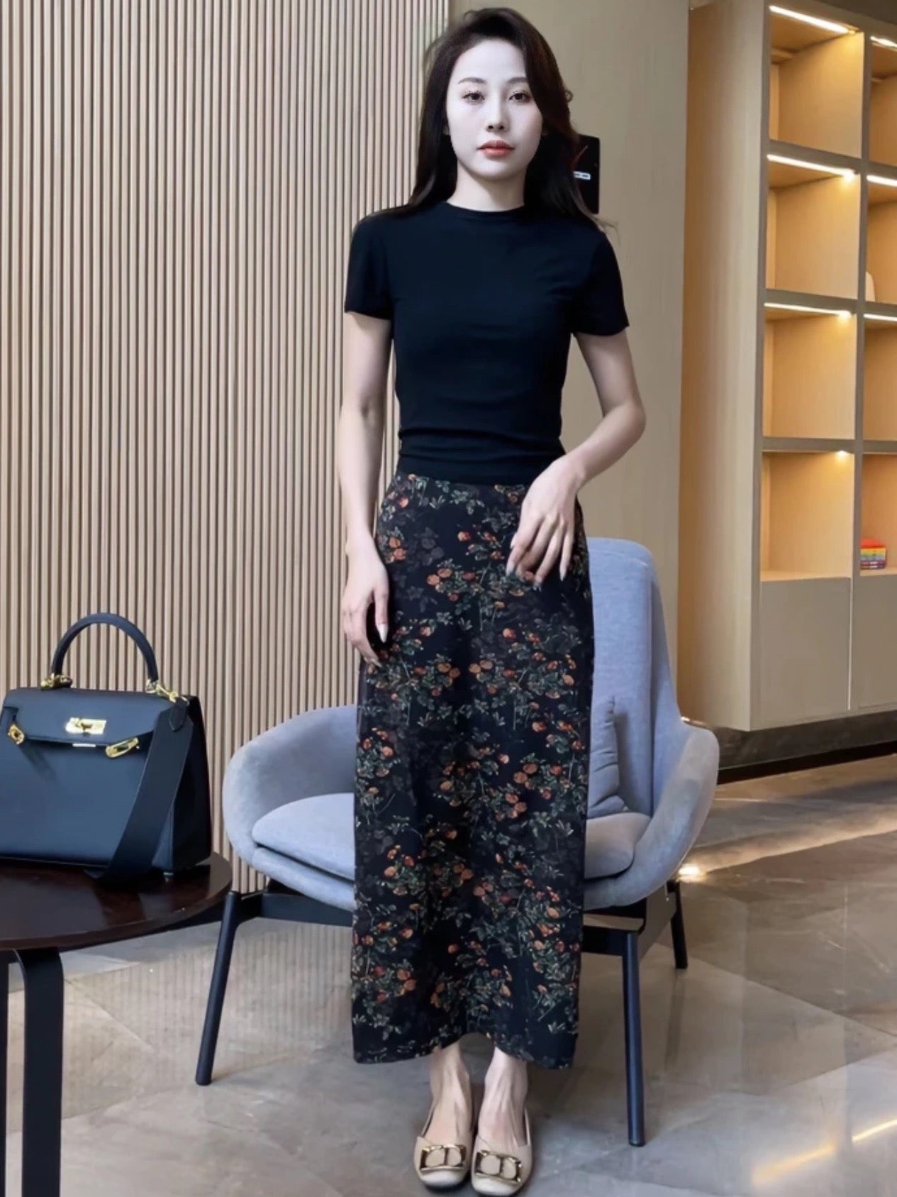French retro fashion casual floral skirt female 2024 new summer high waist cover cross slim print a-line skirt