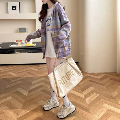 Fashionable design hooded sweater jacket for women 2023 new autumn versatile loose lazy style knitted cardigan (S0618)