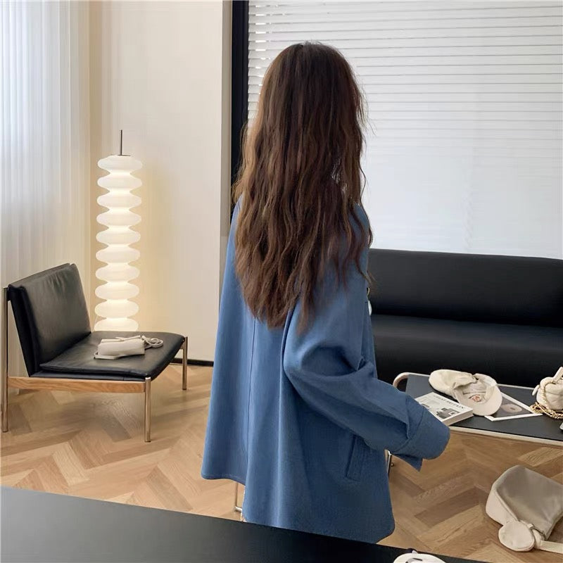 Designed splicing shirt jacket for women 2023 new Korean style casual slim fashion versatile top trend (S0501)
