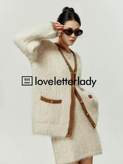 Zhou Liwu/This year's popular suit, small fragrant style for women, patchwork, contrasting color, lazy style cardigan dress, two-piece set for women