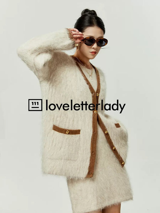 Zhou Liwu/This year's popular suit, small fragrant style for women, patchwork, contrasting color, lazy style cardigan dress, two-piece set for women