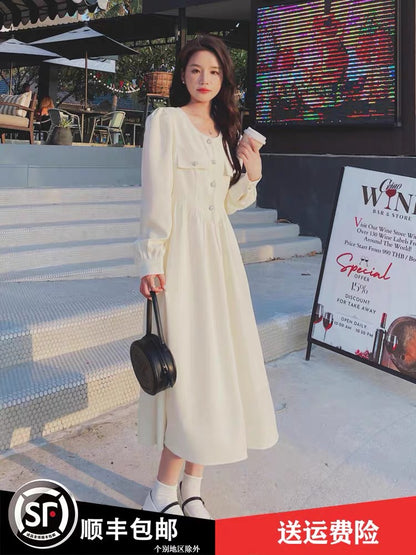 Off-white small fragrant dress autumn women's 2023 new textured French style gentle and elegant temperament A-line skirt