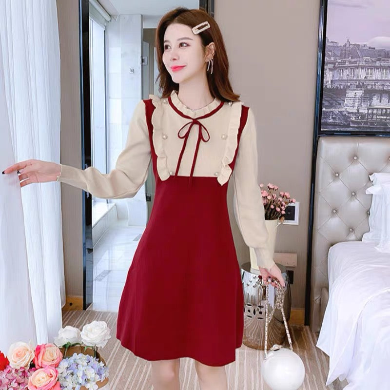 New Year Red Sweater Dress Women's Spring Clothing 2023 New Autumn and Winter Fashion High-End Age-Reducing Knitted Bottoming Skirt