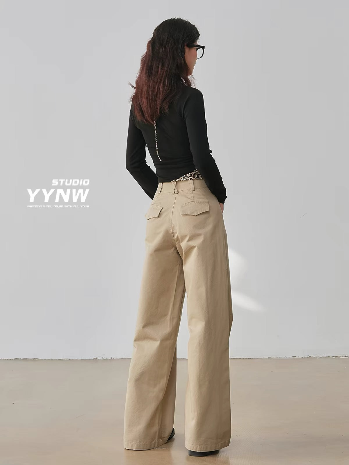 Women's 2026 New High-Waisted Slimming Casual Trousers – Pure Cotton Khaki, Straight-Leg Wide-Cut Utility Style (Petite-Friendly)