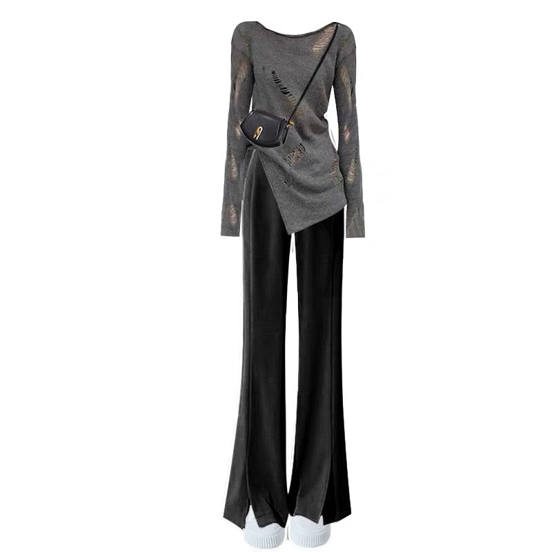 Autumn new style hot girl suit, light and mature style, sweet and spicy long-sleeved top, women's slim casual pants two-piece set, high-end