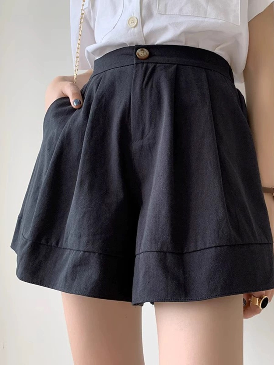 Warmo versatile a-line cotton and linen work shorts high-waisted 2024 summer white casual pants slimming wide-leg pants skirts for women