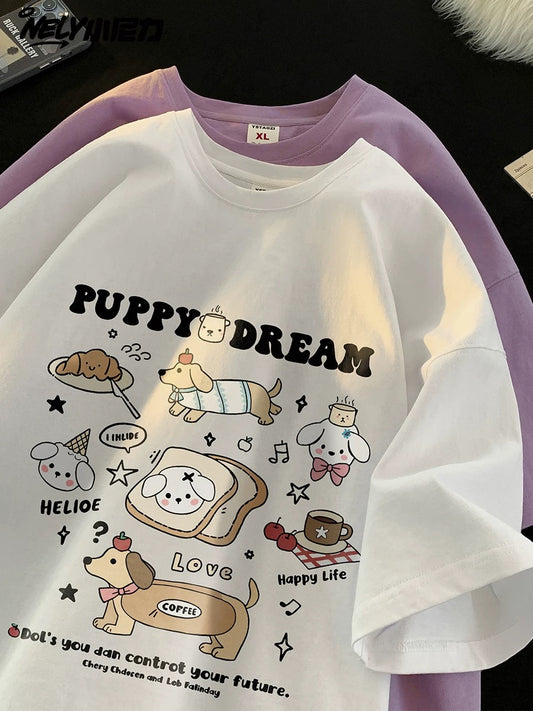 American cartoon cat print round neck short sleeve men and women summer 2025 couple pure cotton t-shirt half sleeve bottoming shirt trend