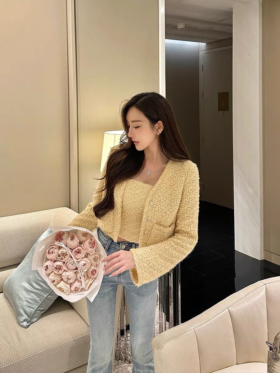 Shanxi French Xiaoxiang woven wool short coat top for women with inner tube top high-end elegant lady suit (B8893)