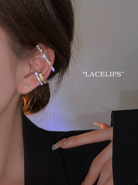 Brilliant three-piece set~Niche high-end stacking combination ear bone clip for women with metal style hot girls fashionable hip-hop ear hooks