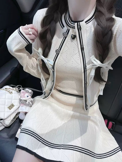 Socialite Xiaoxiangfeng Knitted Autumn and Winter Suit Cardigan Jacket Vest Top Half Skirt Advanced Three-piece Set for Women T9695
