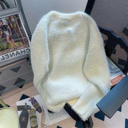 Milk fufu sweet and gentle style cute rabbit soft waxy sweater men and women autumn and winter niche mink fleece knitted sweater jacket