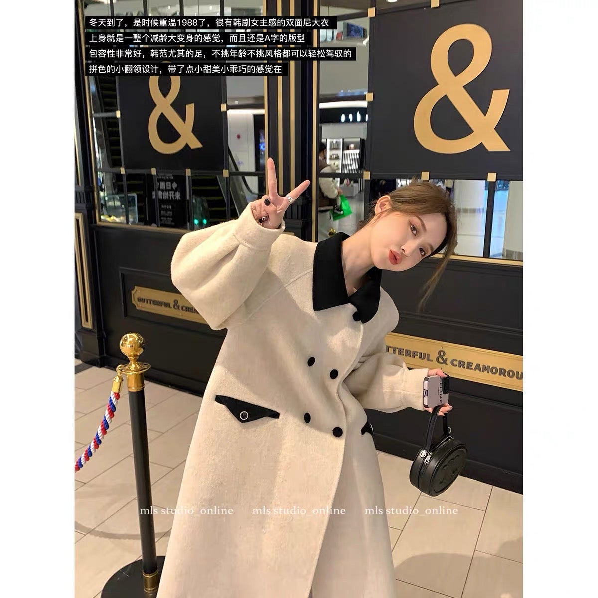MLS high-end double-sided woolen women's 2023 new winter design niche woolen coat fashion foreign style coat