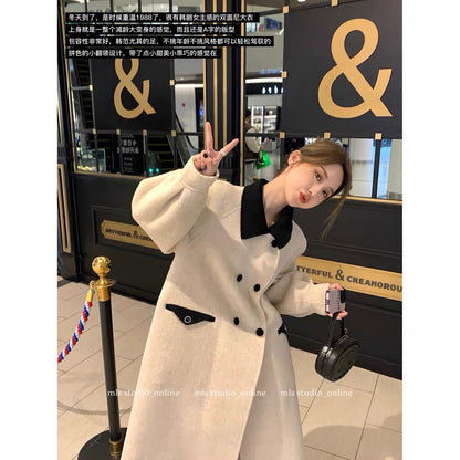 MLS high-end double-sided woolen women's 2023 new winter design niche woolen coat fashion foreign style coat