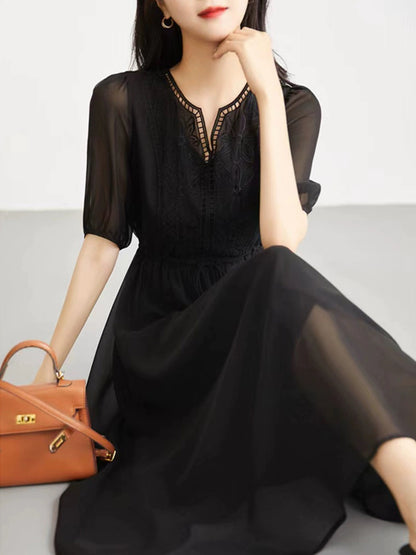 White embroidery elegant high-end mulberry silk silk georgette dress luxury temperament new style western-style skirt female