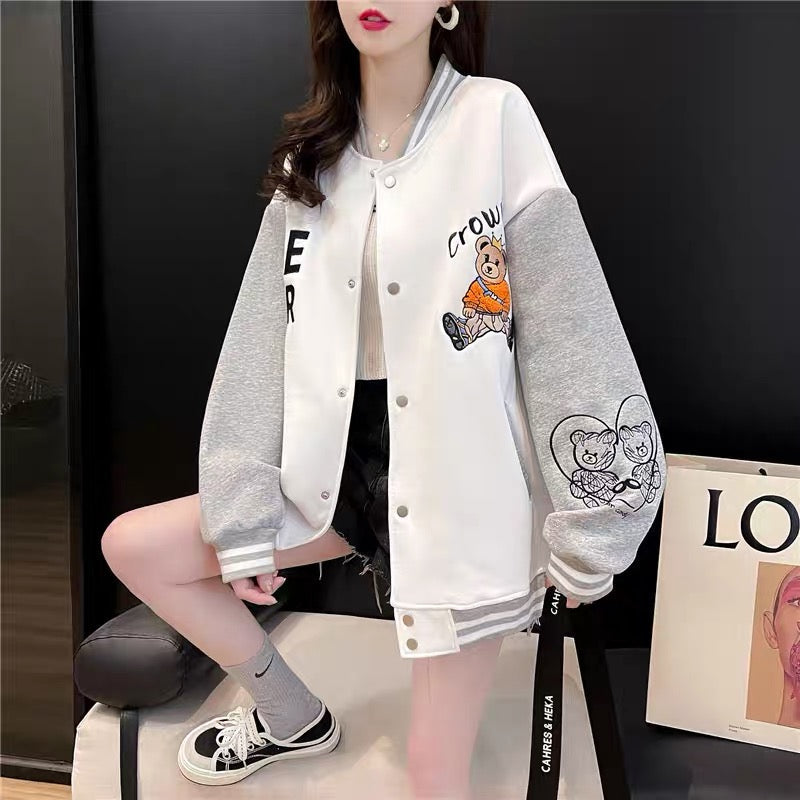 Designed baseball uniform cardigan for women 2023 early autumn new American style loose lazy style versatile oversize jacket (J0248)