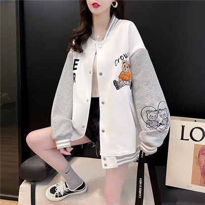 Designed baseball uniform cardigan for women 2023 early autumn new American style loose lazy style versatile oversize jacket (J0248)