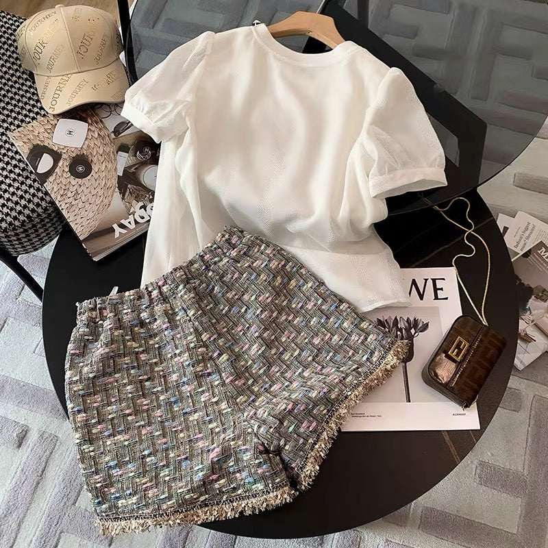 Temperament celebrity heavy industry nail bead letter set 2023 popular ins summer fashion all-match shorts two-piece set