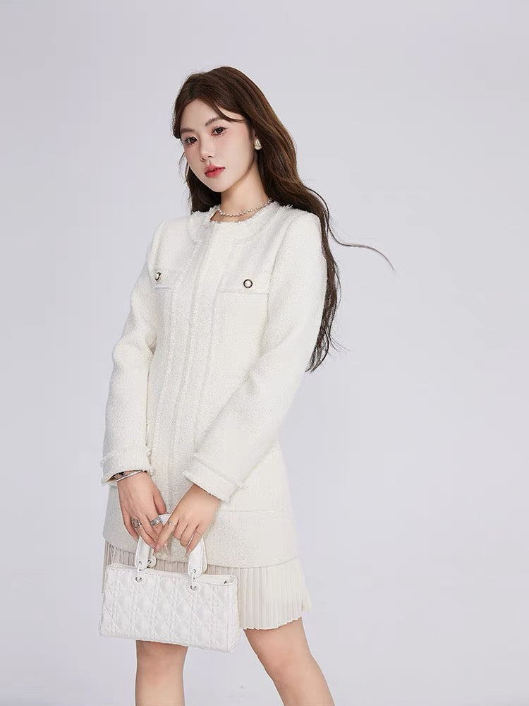 Volstagg white small fragrant dress for women autumn high-end splicing fake two-piece French lady style skirt