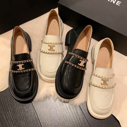 Xiaoxiangfeng stepping on heel loafers super comfortable round toe thick bottom flat heel women's shoes soft leather college white spring new style