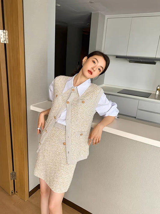 2023 early autumn new style Internet celebrity fashionable casual fashion small fragrant vest skirt two-piece suit for women (S9880)