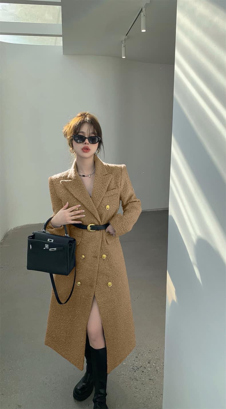 British style high-end goddess style Korean style woolen coat mid-length foreign style early spring and autumn 2023 new style (B9995)