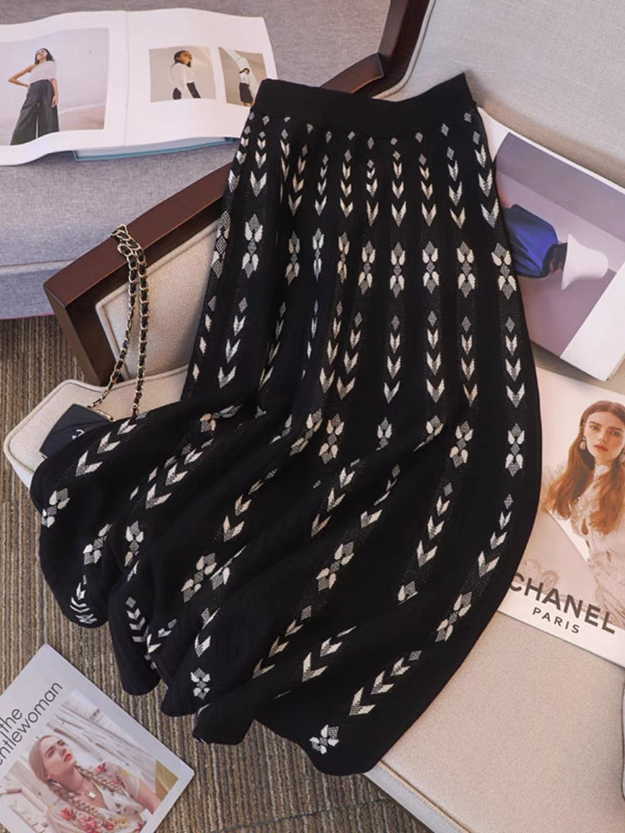 Skirts with sweaters and coats, autumn and winter knitted skirts, women's long skirts, mid-length winter skirts, large hem A-line skirts