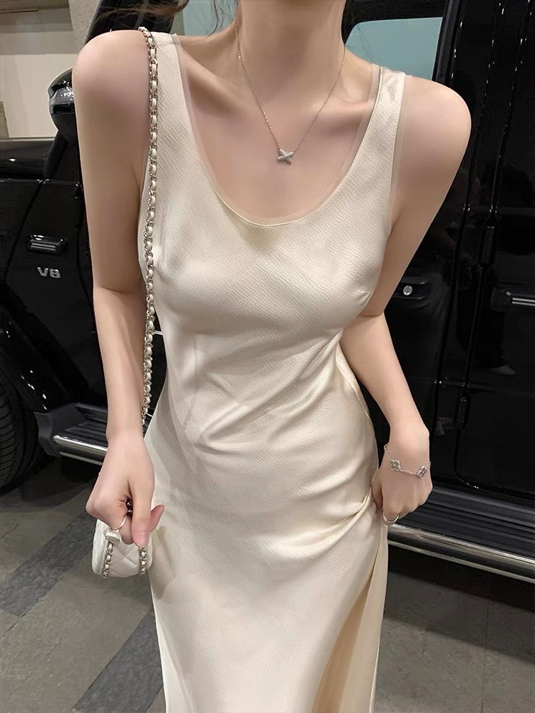 Tongse | Graceful skirt 45 degree bias cut textured satin dress women's summer French dress long skirt