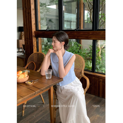 DH OFFICIAL Big Flower [Windsor College] Simple Korean Style Temperament Doll Collar Shirt White Skirt