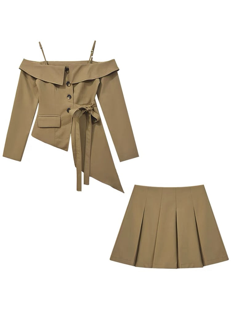This year's popular fashion suit hot girl long-sleeved top half-length pleated skirt women's early autumn new temperament two-piece set A2257