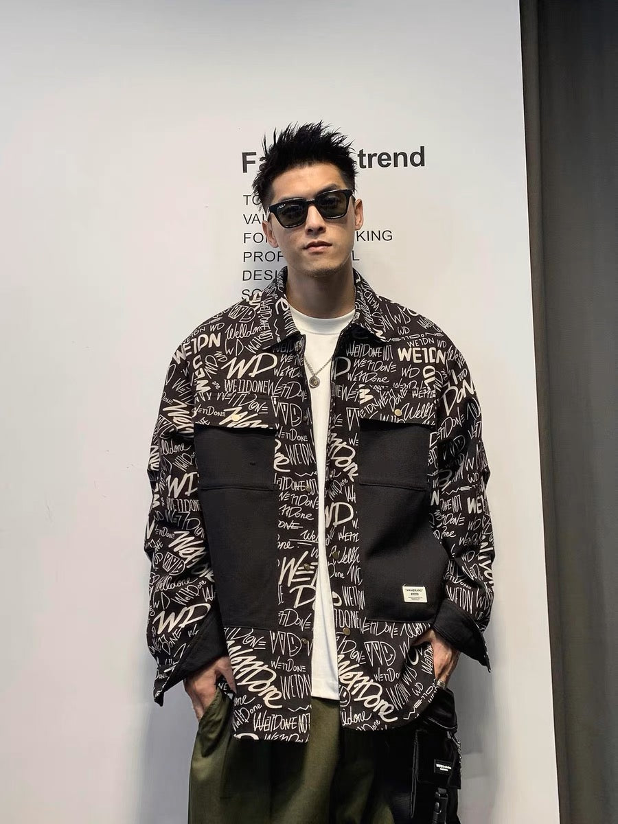 Xu Tailang letter graffiti handsome shirt men's spring and autumn design trendy brand men's street long-sleeved shirt jacket trendy