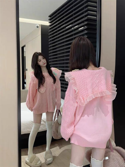 Gentle style sweet bow beautiful sweater women's autumn and winter 2023 new loose sweater long-sleeved top