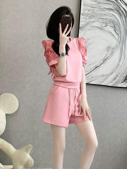 This year's popular fashion shorts suit women's summer dress is slimming and flesh-covering high-end fashion short-sleeved casual sports two-piece set