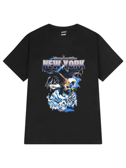 Pure cotton short-sleeved men and women summer thin 2024 new casual trendy brand creative eagle print half-sleeve short-sleeved T-shirt