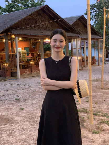 Pusumede high-grade vest dress female new French temperament long skirt sleeveless waist texture skirt