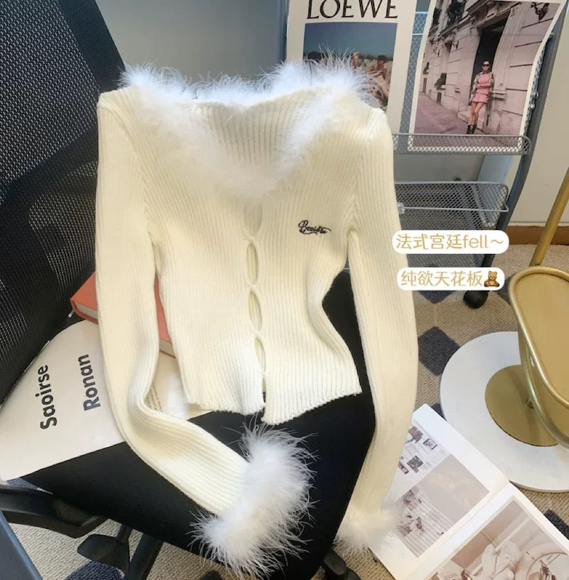 Maillard retro French fur patchwork sweater for women autumn and winter new style pure lust style slim long-sleeved sweater top