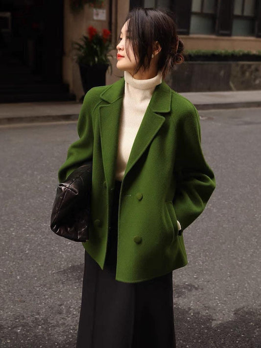 [Dujia Custom-dyed Wild Green] handmade double-sided cashmere wool banana sleeve coat