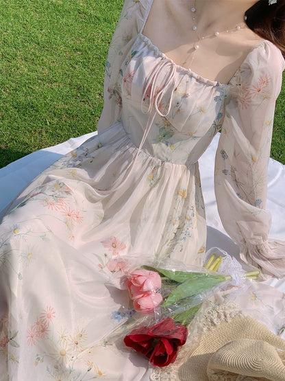 Tanggongzi holiday style chiffon dress fairy super fairy style gentle tea break French first love skirt long skirt