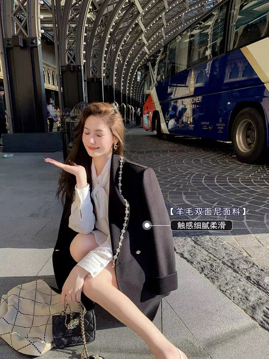 Fish Rabbit's rabbit double-sided nylon jacket for women 2023 new autumn and winter style small fragrance style high-end light mature style top