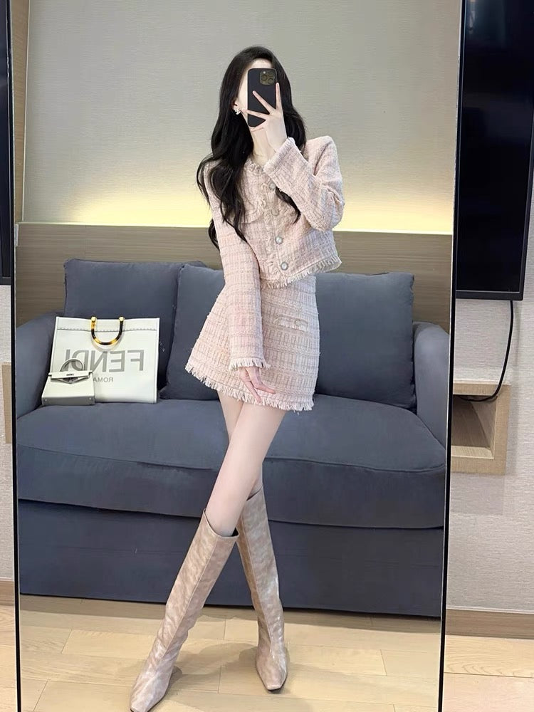 Xiaoxiangfeng suit 2023 new popular autumn and winter high-end temperament socialite fashion tweed fashion two-piece set (S5552)