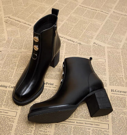High-heeled short boots for women 2023 new versatile spring and autumn boots thin medium heel thick heel autumn and winter women's boots Martin boots