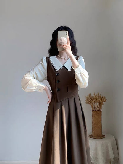 Autumn women's 2023 new French waist slimming tea-style first love sweet and gentle style dress