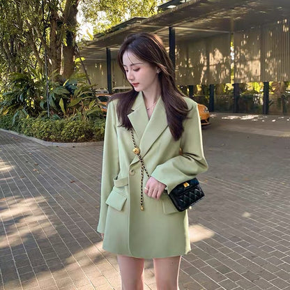 Small internet celebrity wear lapel long sleeve design green this year's popular beautiful suit jacket for women in autumn and winter (V023)