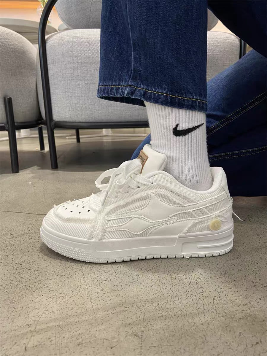 chic national trend broken meteor thick-soled white shoes for students, versatile sports sneakers for men and women, breathable couple shoes