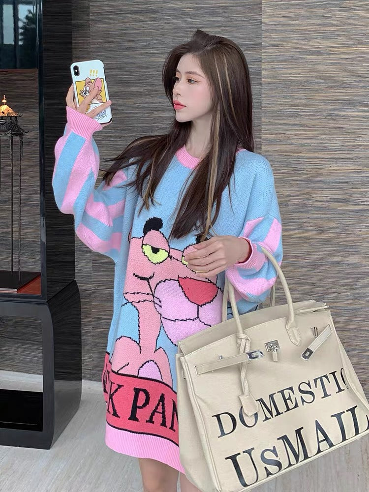 Deconstructed retro sweater women's Japanese style cute and sweet outer coat mid-length loose Korean style autumn and winter T2386