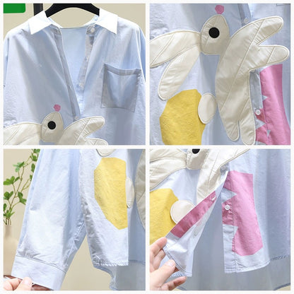 Artistic style small fresh blue shirt female 2024 spring new design sense loose casual shirt chic top