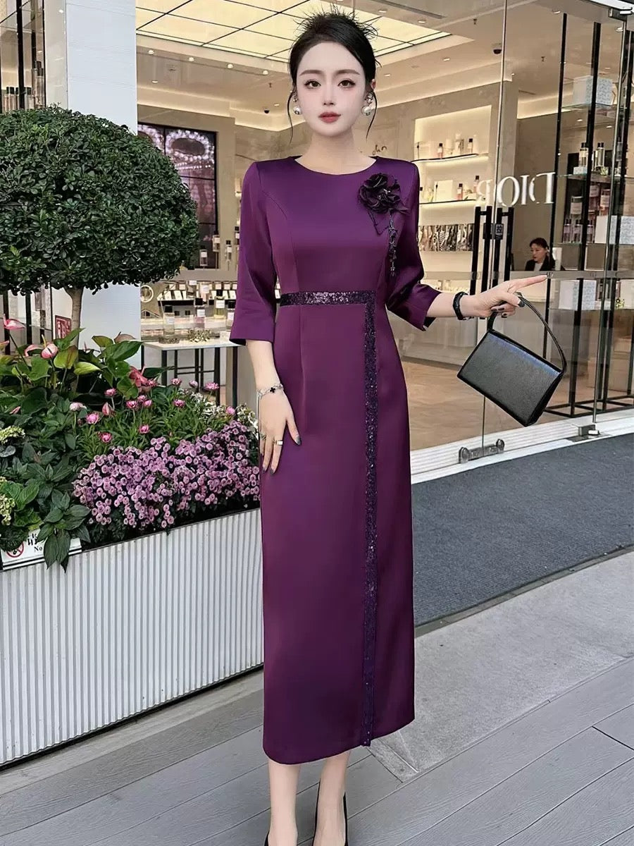 European and American French women's heavy sequin embroidery elegant wedding wedding banquet dress spring autumn winter dress long skirt